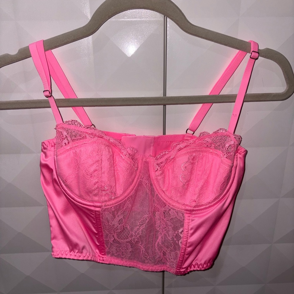 Pink Lace Satin Bustier Crop Top 🩷🩷